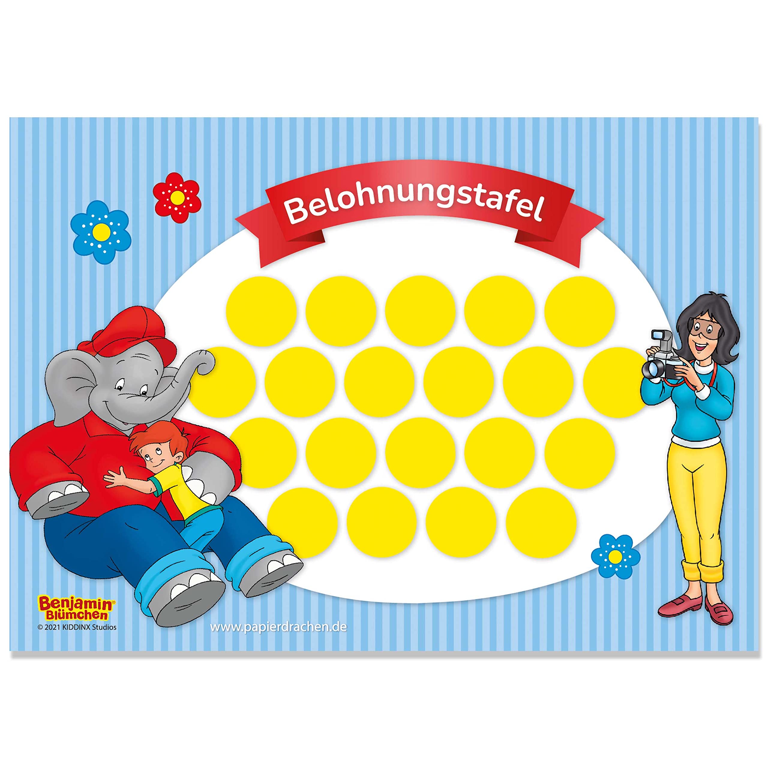 Reward board set for children as tear-off pad, 10 sheets, motivational concept as training aid, with great stickers for boys and girls, motif Benjamin flower set 2
