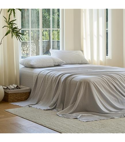 DOZ Flat Sheet - Super Soft Bamboo Viscose Bedding - Cooling & Buttery Feel - Full/Queen Size - Stripe Pattern - View #6