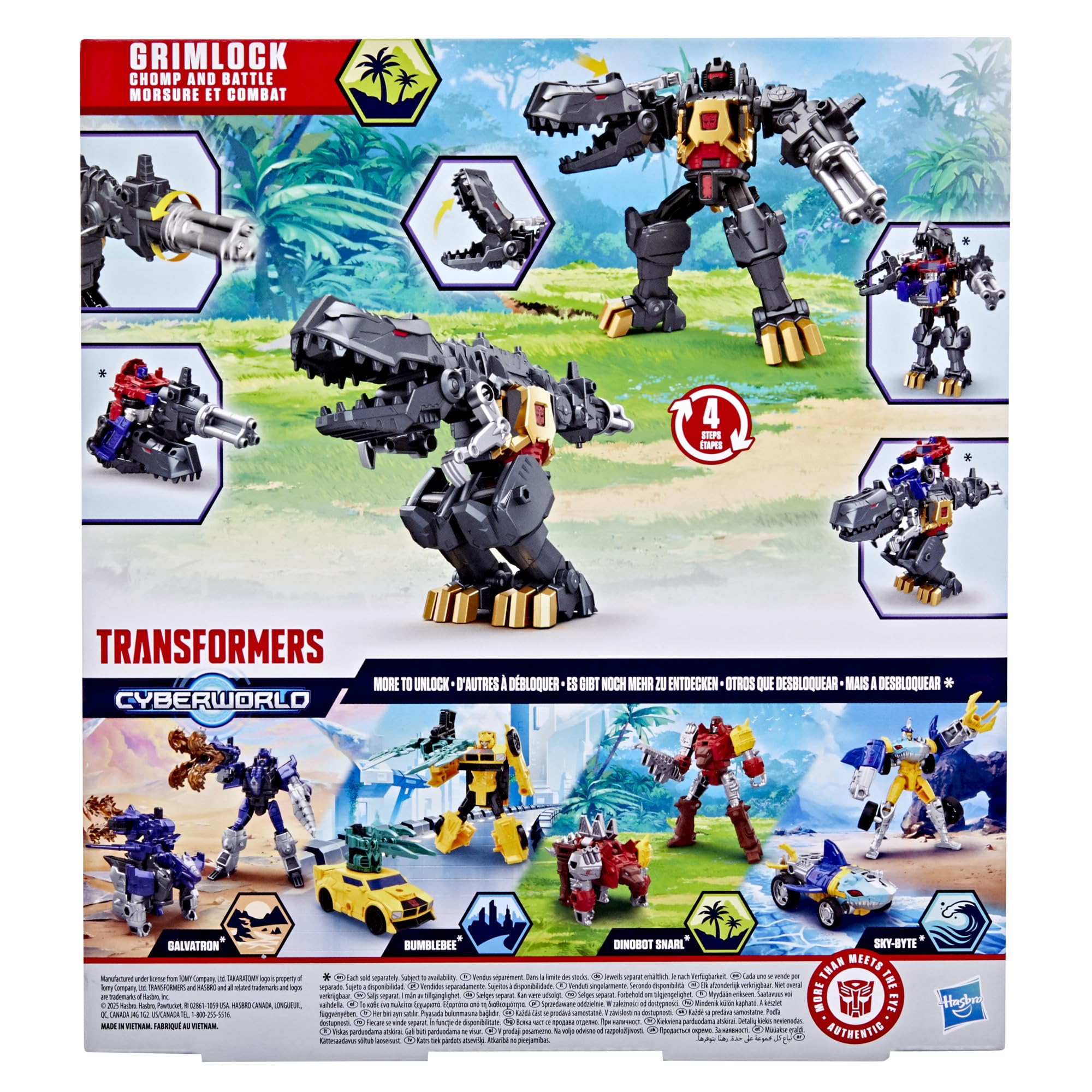 Transformers Cyberworld Grimlock Chomp & Battle 9-Inch Action Figure, Quick Change to Dino Mode, Robot Toys for Boys & Girls 6+ Years