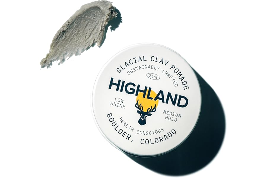 Highland Glacial Hair Clay Pomade – Award winning hair styling clay for men and women made with 100% all natural and organic ingredients that promote hair and scalp health. Low shine, Medium Hold.