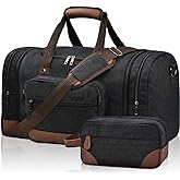 Litvyak Duffle Bag for Travel, 50L Canvas Travel Duffel Bags Overnight Weekend Gym Carry On Luggage Bag for Men & Women(Black+Toiletry Bag)