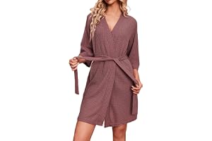 Essentials Women's Lightweight Waffle Robe - Rich Burgundy Mid-Length Kimono Style