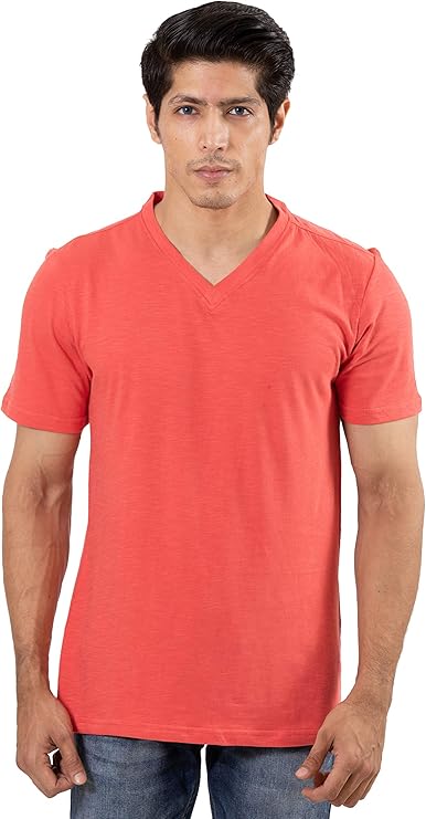 Buy CARBON BASICS Men's Cotton V Neck Half Sleeve Solid T-Shirt (XXL-Red Color) at Amazon.in