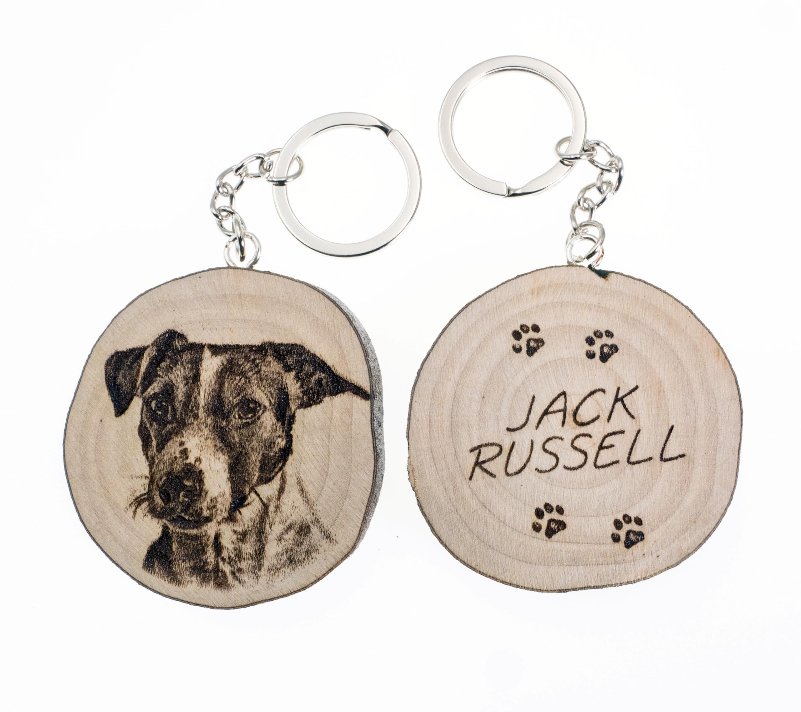 Jack Russell Natural Wooden Dog Keyring