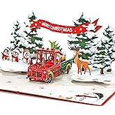 CUTPOPUP Christmas Card Pop Up, 6x8in, 3D Merry Xmas, New Year, Holiday Greeting Card for Family, Grandma, Grandpa, Mom, Dad, Sister, Brother, Friends (Red Truck)