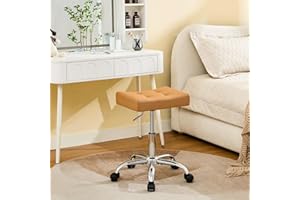 FIRAVOE Rolling Stool Adjustable Height (300lbs Capacity) (Sturdy Base) Multifunctional Nail Tattoo Vanity Massage Stool (Camel Brown)