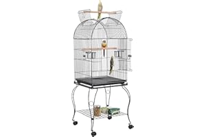 Yaheetech 59-Inch Rolling Standing Medium Dome Open Top Bird Cage for Parrots Cockatiels Sun Conures Parakeets Lovebirds Budgies Finches Canary Pet Bird Cage with Removable Stand