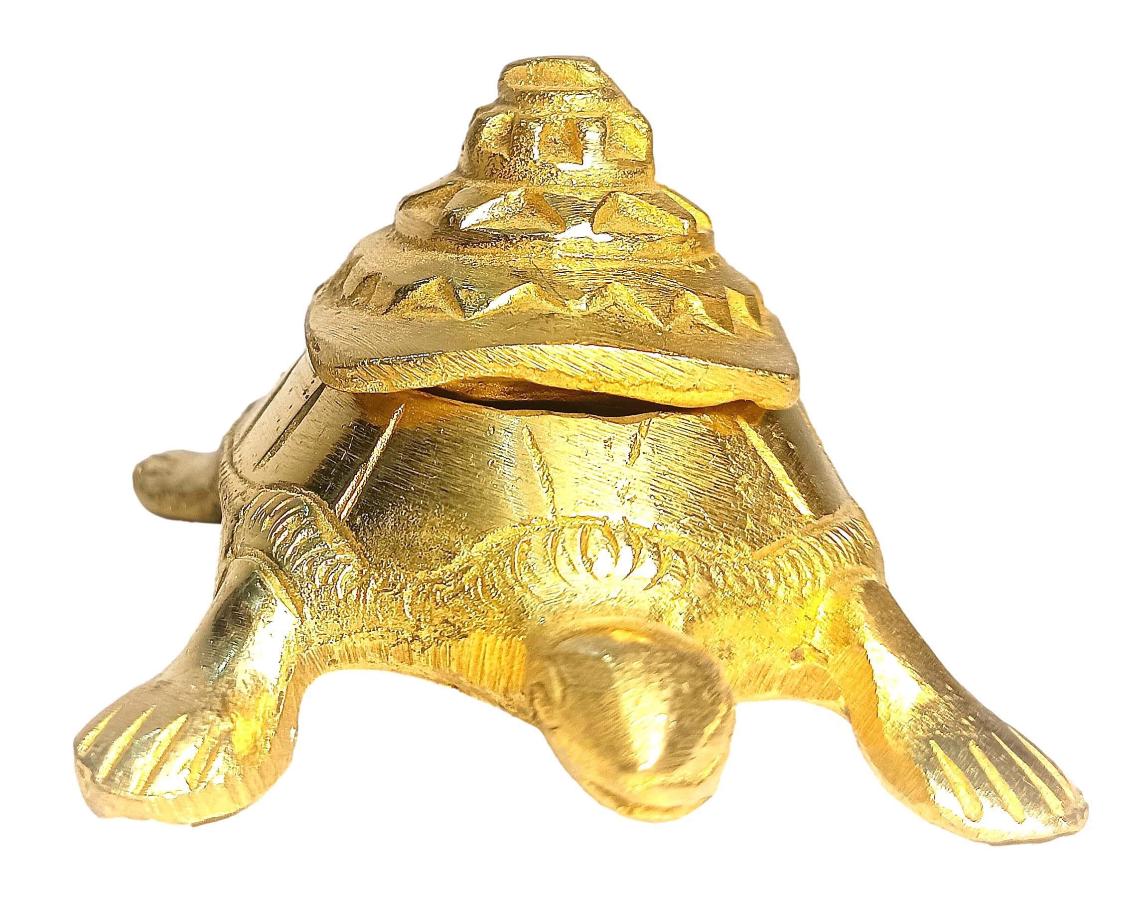 athizay Vastu Yantra kachua tortoise Brass Statue in Gold Finish Showpiece for Home Decor Gift Items 5.5 CM