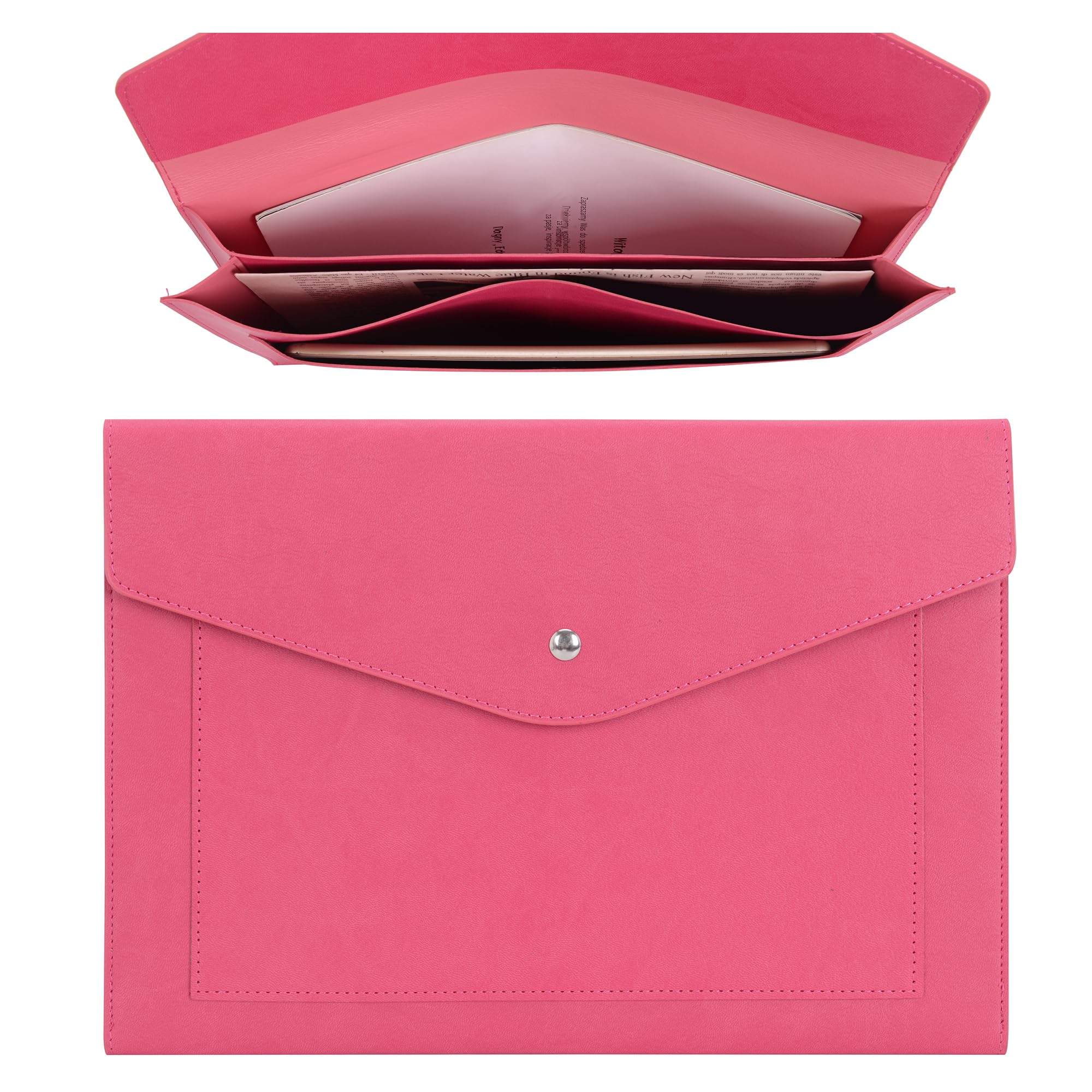 Wason Expanding A4 Document File PU Leather Envelope Case Holder-Large Size Pockets for Paper Bills Stationery Tablet and PC, Work Study Traveling (Plum red)