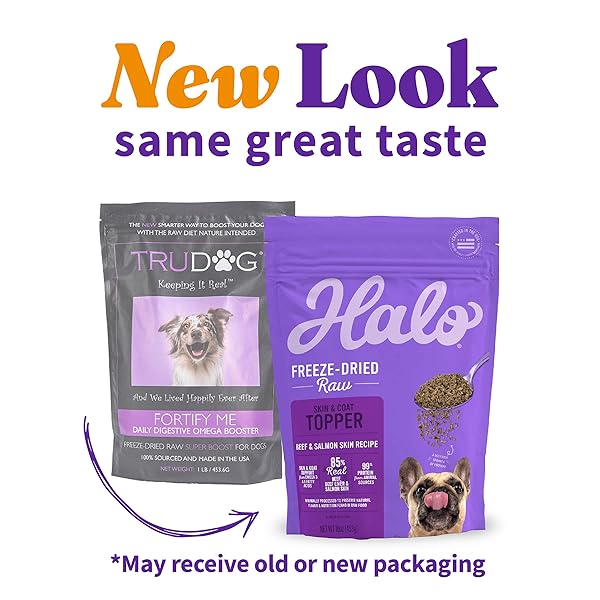 HALO FREEZE DRIED RAW DOG FOOD TOPPER, BEEF AND SALMON RECIPE, FOR SKIN & COAT SUPPORT, REAL MEAT TOPPER, OMEGA 3 FATTY ACIDS, 1LB BAG