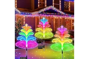WEITEXS Christmas Decorations Outdoor Waterproof Lights Solar Christmas Trees Lights 3 Pack Independent Color Change 5 Layer Optical Fiber 7 Color Changing for Pathway Lawn Patio Outside Decorative