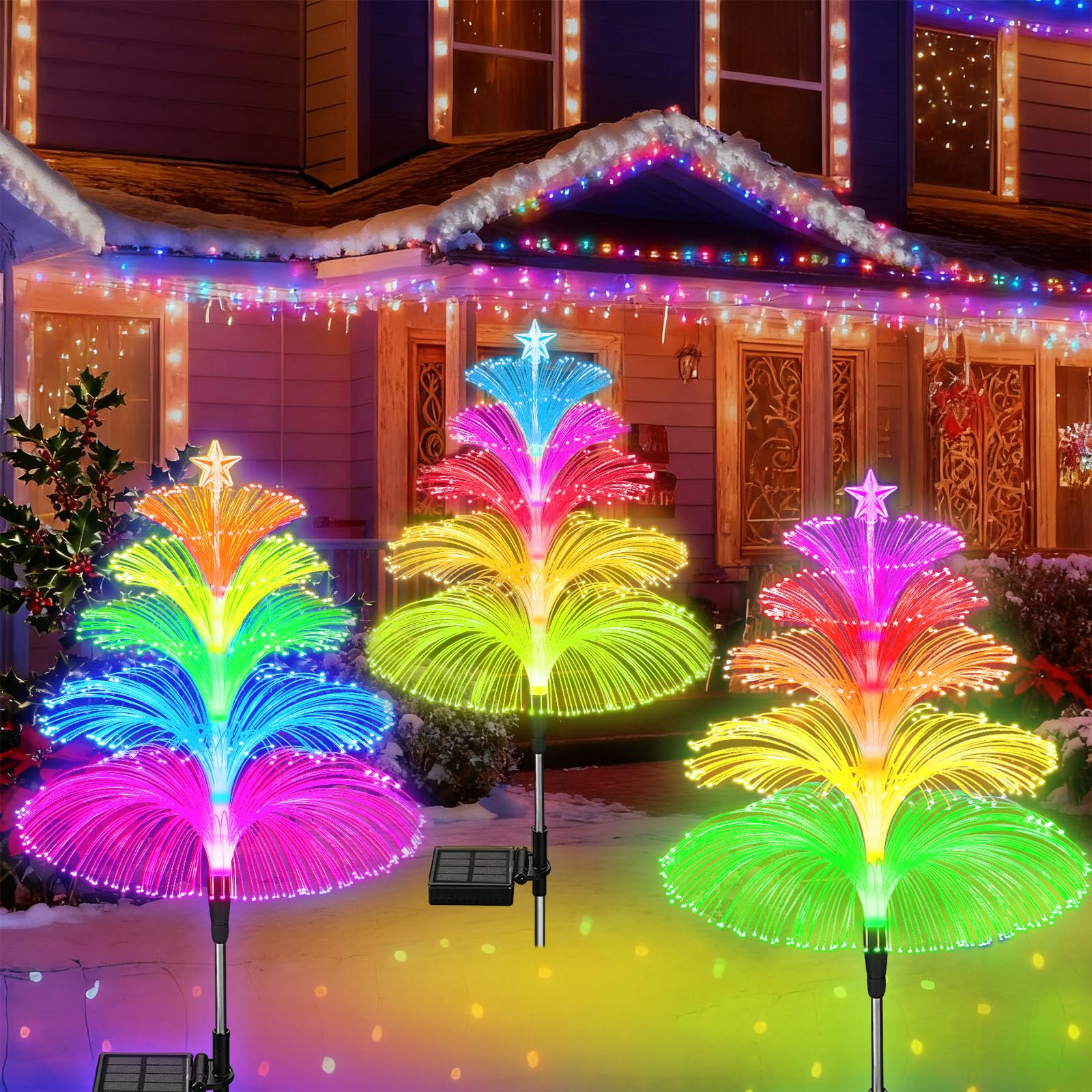 Photo 1 of **DAMAGED, INCOMPLETE** Solar Lights Outdoor Waterproof 7 Colorful Changing Ice Cream Rainbow Jellyfish Lights 3 Pack Solar Garden Lights Decor for Outside Yard Patio Pathway Decorations, Gifts for Mother's Women Kids