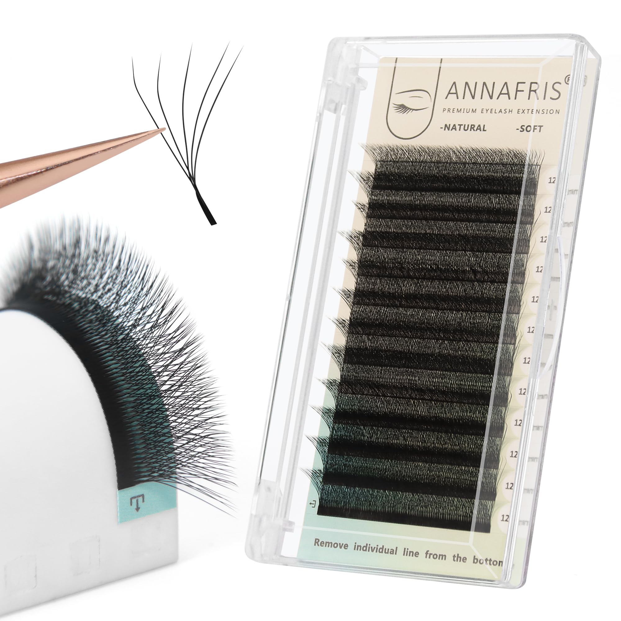 ANNAFRIS Premade Fan Lash Extension 5D W 0.07 C Curl 12mm Pre Made Russian Volume Eyelash Hand Woven Lash Soft Faux Mink False Lashes(5D，W，0.07，C Curl,12mm) — image 1