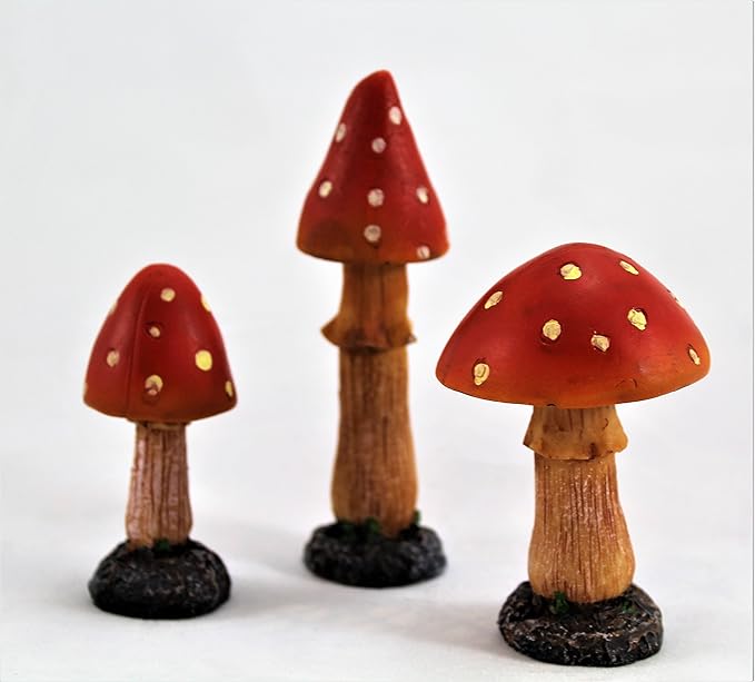 Mushroom set of 3 Garden Ornaments Realistic Toadstools Ideal for