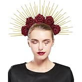Fantherin Halo Crown with Roses Womens Mexican Flower Goddess Rose Spiked Sun Headpiece for Cosplay Halloween Costume