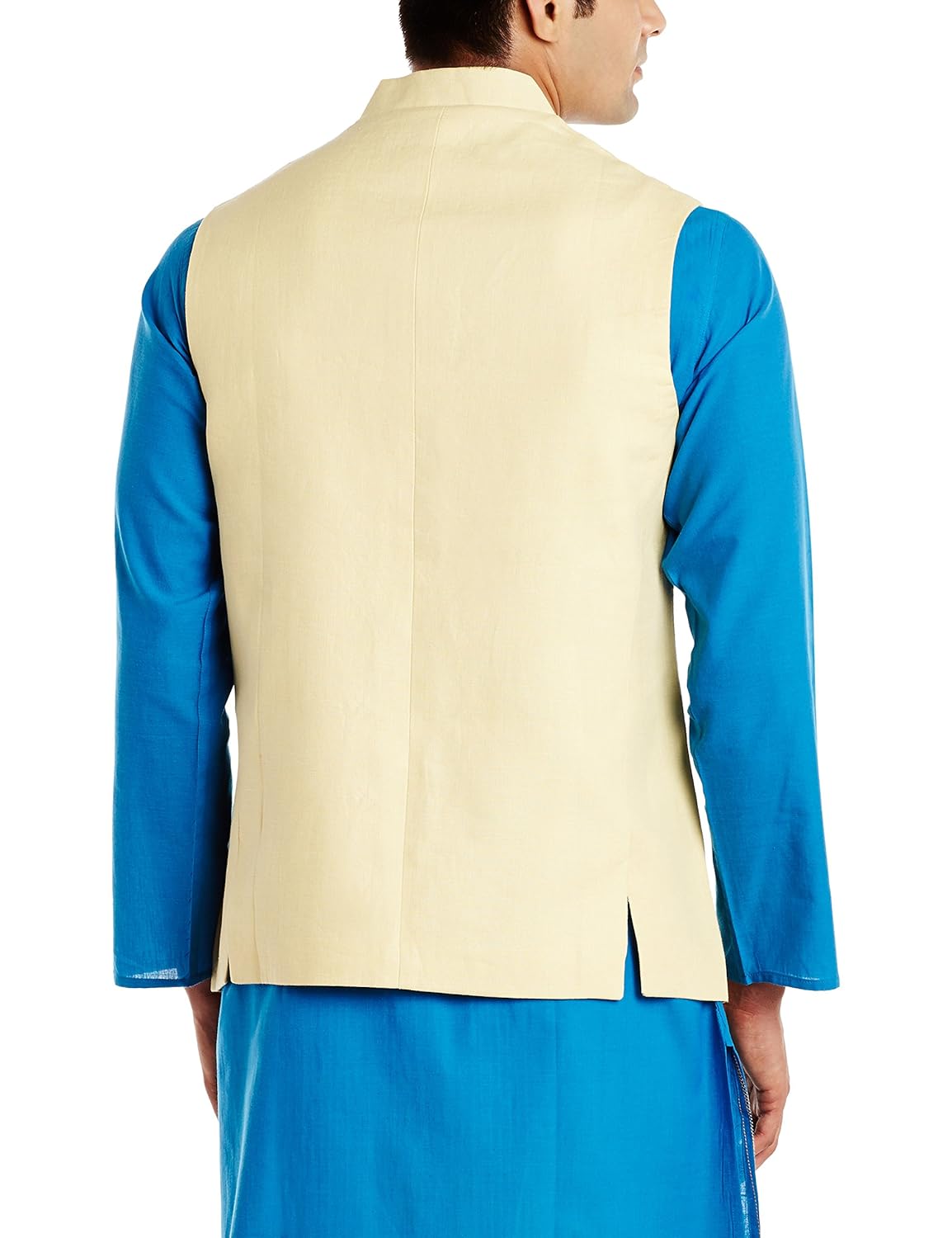 fabindia men's banded collar linen jacket