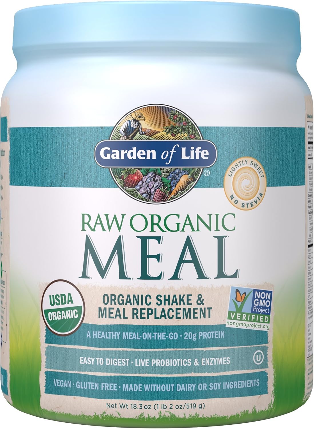 Garden of Life Raw Organic Meal Replacement Powder - Lightly Sweet, 14 Servings, 20g Plant Based Protein Powder, Superfoods, Greens, Vitamins Minerals & Probiotics, All-in-One Meal Replacement Shake: Health & Personal Care