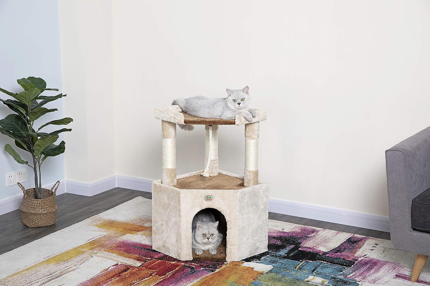 Go Pet Club Tall Beige & Brown Cat House, 32" : Pet Supplies