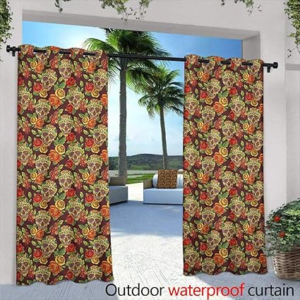 Amazon Com Marilds Sugar Skull Outdoor Curtains Autumn Colored