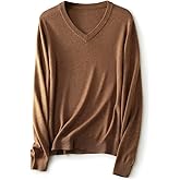 Ciovkis Women's Merino Wool Blend Sweater Fall Winter V Neck Long Sleeve First-Line Ready to Wear Seamless Knit Sweater