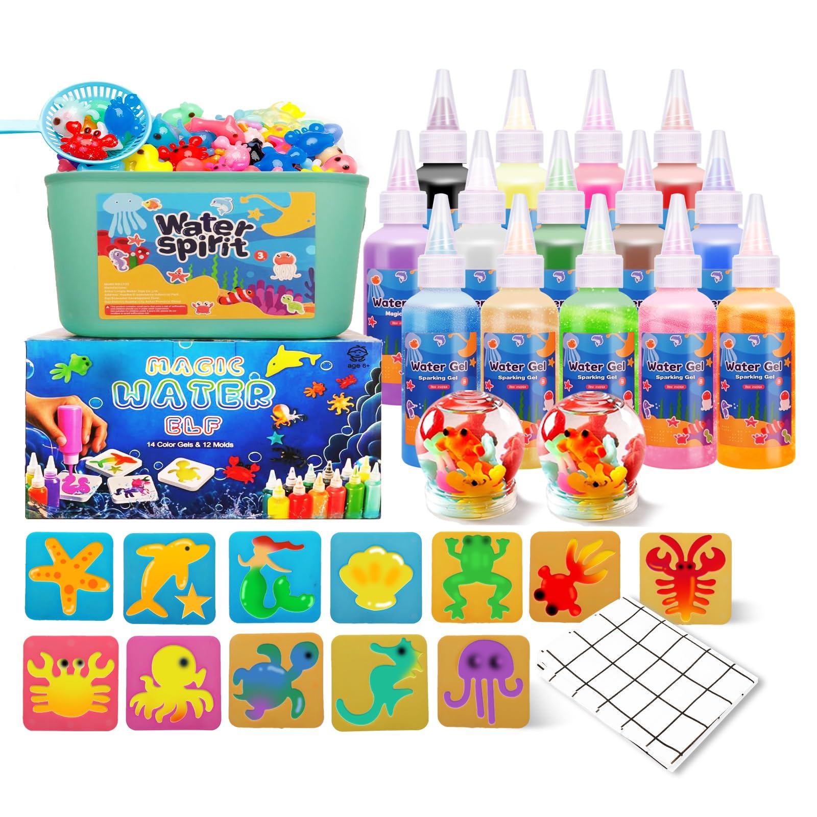 Juqueasy Arts & Crafts DIY STEM Aqua Fairy Water Gel Kit for Kids with 14 Magic Gels and 12 Molds, Christmas Gifts, Birthday Gifts for Boys & Girls