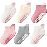 EUFANCE Toddler Non Slip Grip Ankle Socks with Grippers Cute Seamless for Baby Boys Girls Infants Kids 6 Pairs