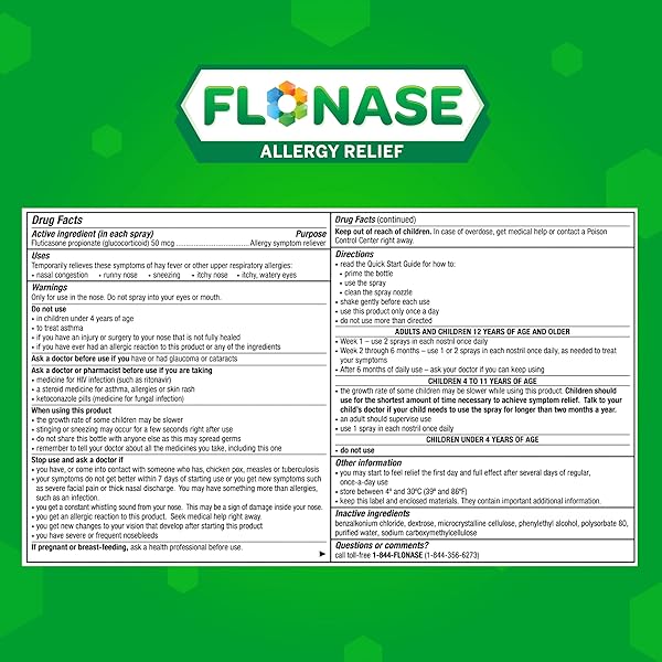 FLONASE ALLERGY RELIEF NASAL SPRAY, 24 HOUR NON DROWSY ALLERGY MEDICINE, METERED NASAL SPRAY – 144 SPRAYS- FALL AND SEASONAL ALLERGY RELIEF
