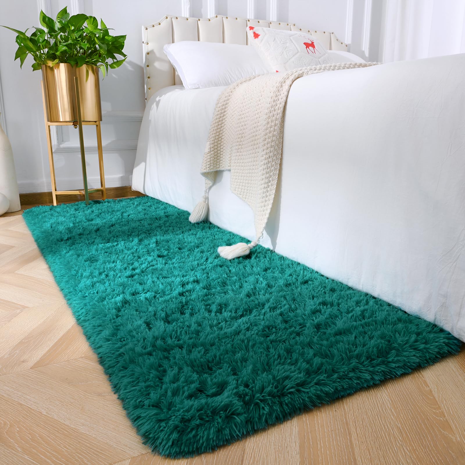 Photo 1 of Amearea Shag Blue and Green Runner Rug for Bedroom Girls Living Room, 2x6 Teal Green Feet Extra Soft and Fluffy Shaggy Rugs, Non Slip, Indoor Floor Long Carpet Mat for Boys Nursery Home Decor