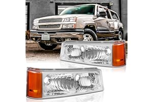 SAFAUTOPARTS Front Turn Signal Lamp/Parking Light Assembly for 2003 2004 2005 2006 Chevy Silverado 1500 2500 3500 (NON Factory Cladding) Left + right Pair,Chrome Housing Amber Reflector