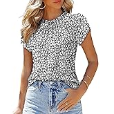 CHICZONE Women's Mock Neck Casual Summer Tops Ruffle Short Sleeve Keyhole Back Boho Blouses