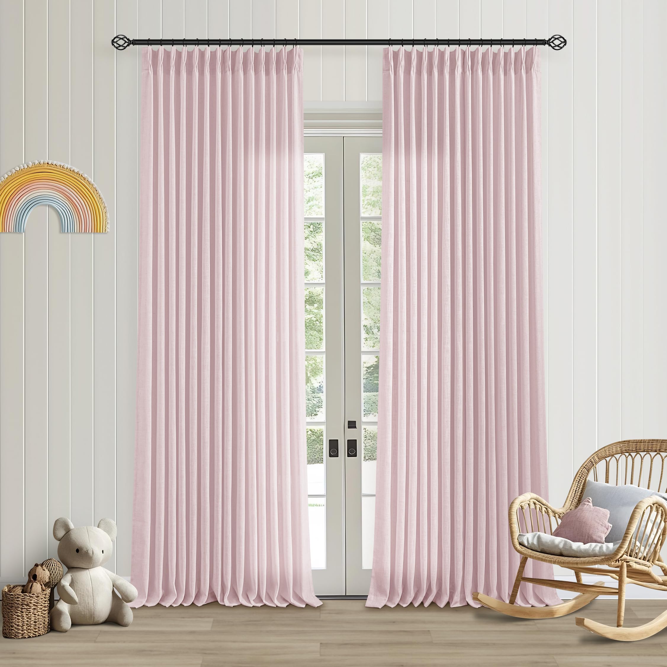 Photo 1 of Baby Pink Linen Pinch Pleated Curtains 96 Inch Length 2 Panels for Girls Bedroom Nursery Soft Thick Linen Window Curtains 96 Inches Long Semi Sheer Light Filtering for Living Room Blush Dusty Pink