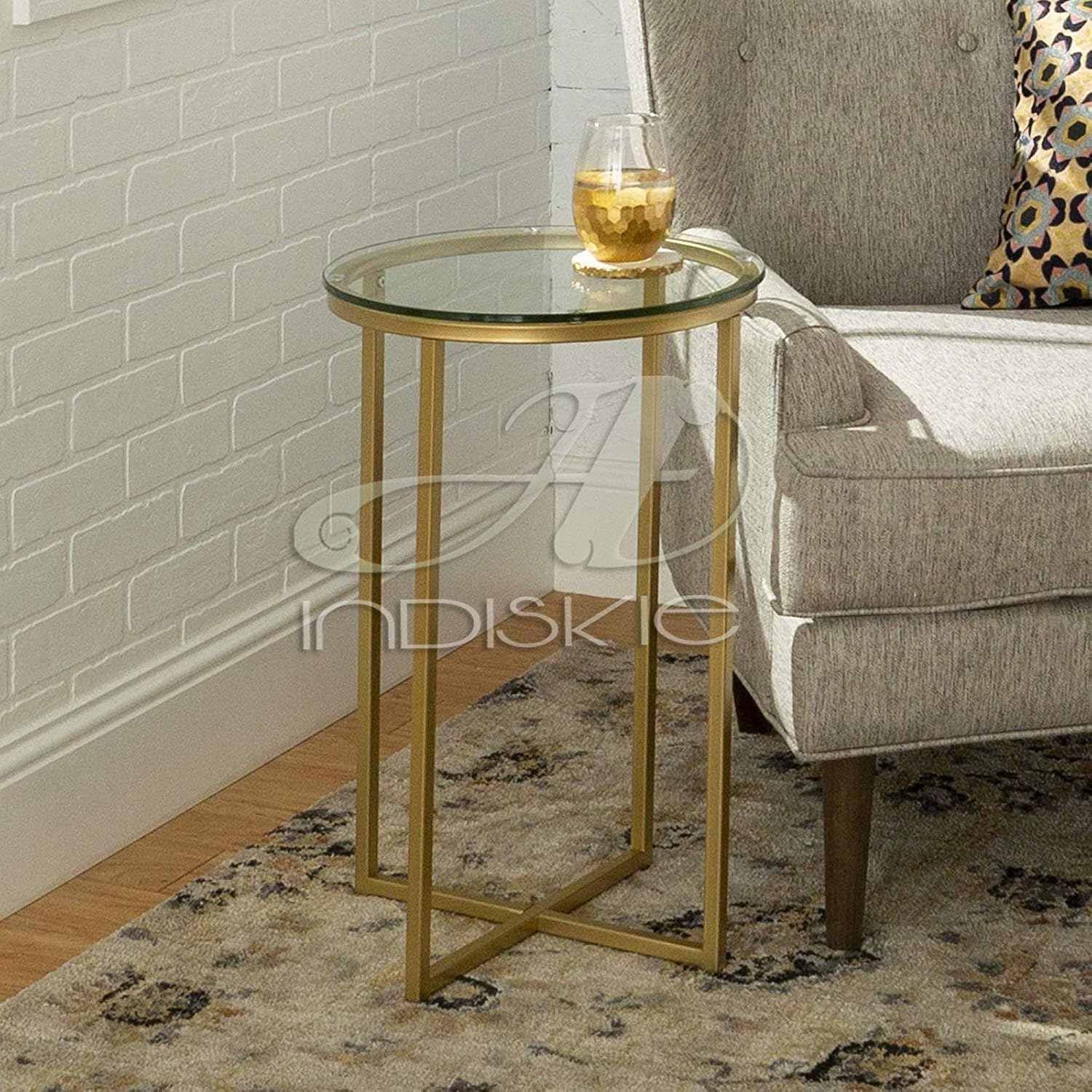 Indiskie Side End Table Living Room Corner Table Marble Glass Wood