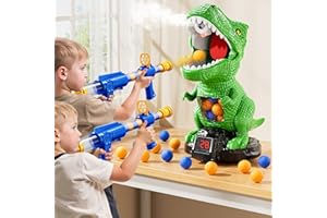 XINNOVEL Movable Dinosaur Shooting for Toys Kids 4-6, Electronic Kids Target Games with 2 Air Pump Guns, LCD Score Record, Sound, 48 Foam Balls, Birthday Gifts for 3 4 5 6 7 8 9 Year Old Boys Girls