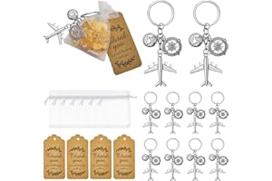 Henoyso Airplane Keychain Party Favor Christmas Party Favor Including Airplane Compass Keychain with Thank You Tags, Organza Supplies Bag