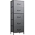 WLIVE Fabric Dresser, 5-Drawer Tall Dresser for Bedroom, Storage Dresser Organizer with Fabric Bins, Wood Top, Sturdy Steel Frame, Chest of Drawers for Closet, Hallway, Dark Grey