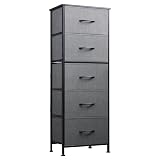 WLIVE Fabric Dresser, 5-Drawer Tall Dressers for Bedroom, Storage Dresser Organizer with Fabric Bins, Wood Top, Sturdy Steel Frame, Chest of Drawers for Closet, Hallway, Dark Grey