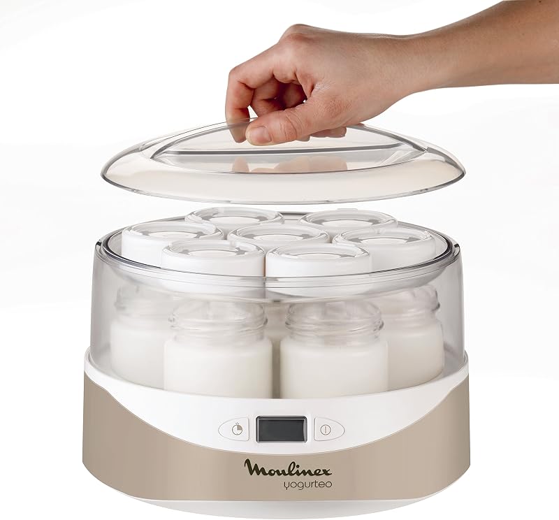 YG231E32 Yaourtière Yogurteo 7 Pots de Yaourt Inclus Programmable Écran LCD Minuteur 13W Champagne