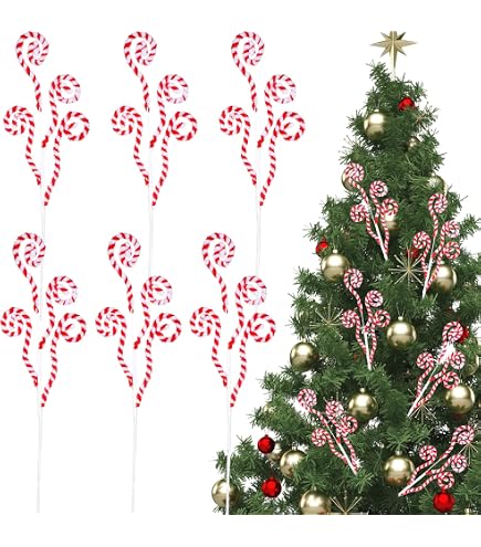 Large Lollipop Candy Christmas Tree Picks - Set Of 4 Peppermint Striped Decorations