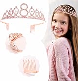 ZSYIULIA Rose Gold 5th Birthday Decorations Girl Sash Tiara Balloon Cake Topper view 3
