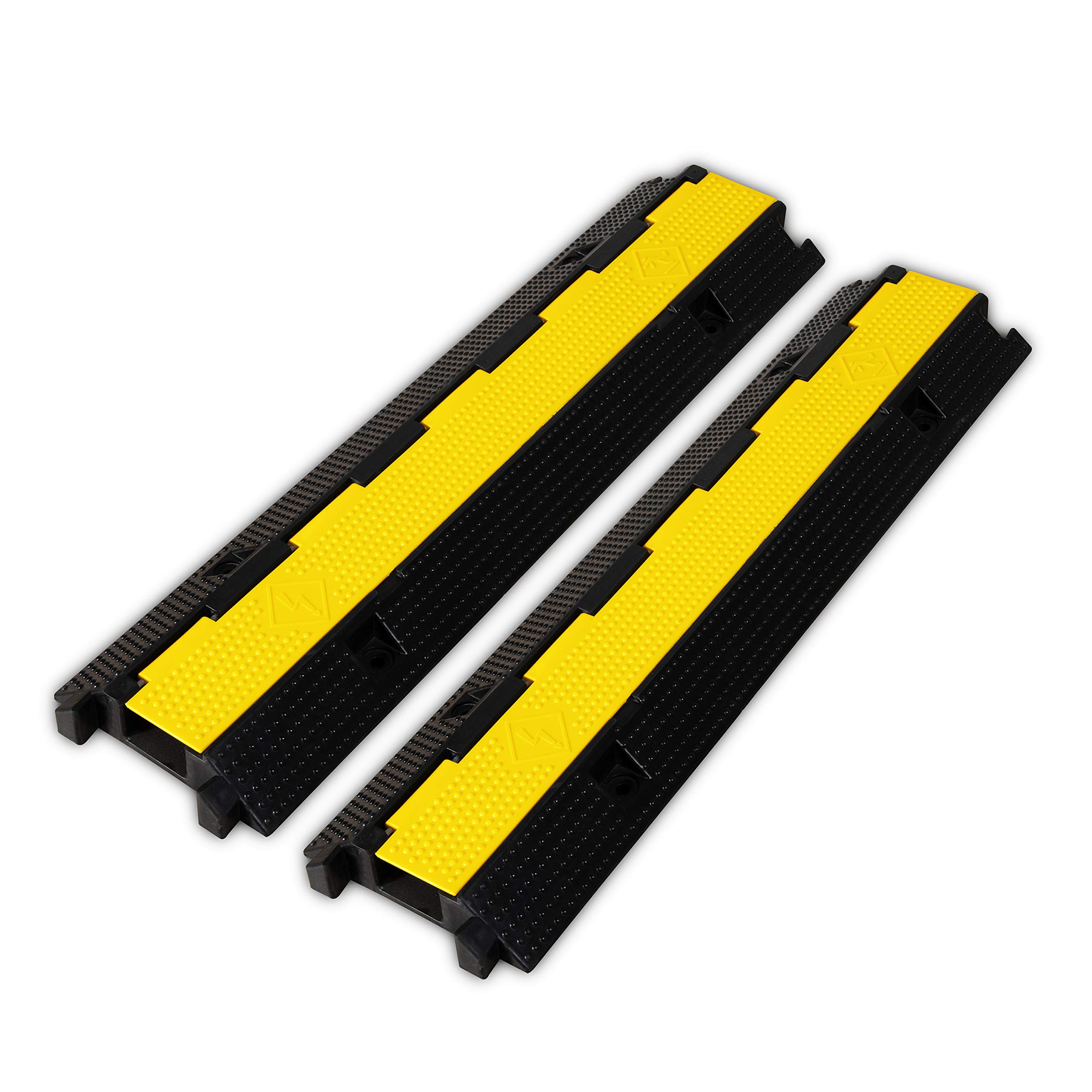 F COME 2 Pack Rubber Cable Ramp Hose Cable Protector Ramp 1 Channel 22000Lbs Load Capacity Traffic Speed Bump Wires Power Lines Extension Cord Cover for Indoor Outdoor