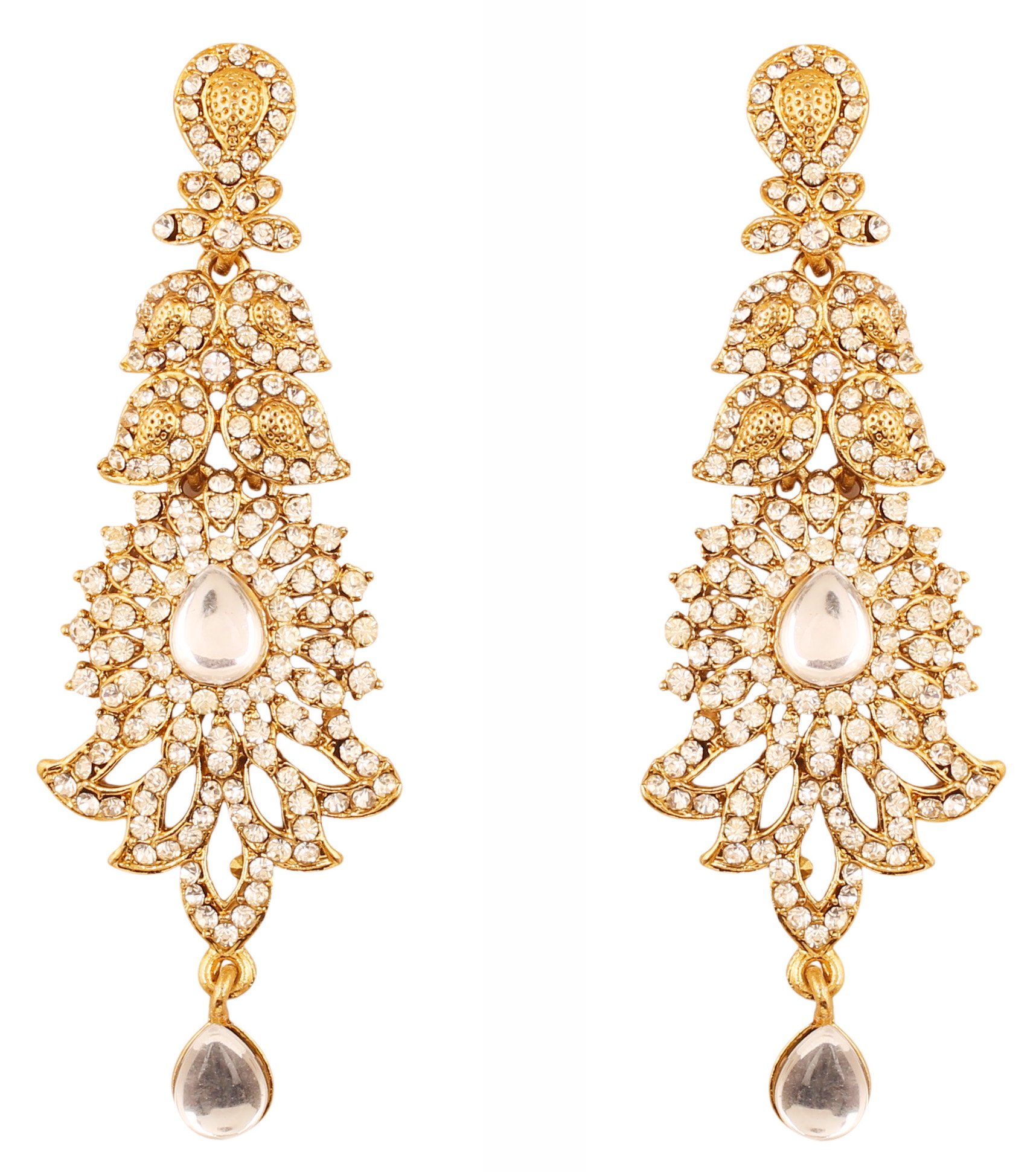 Touchstone Indian Bollywood paisley Rhinestone designer bridal jewelry earrings for women in antique gold tone