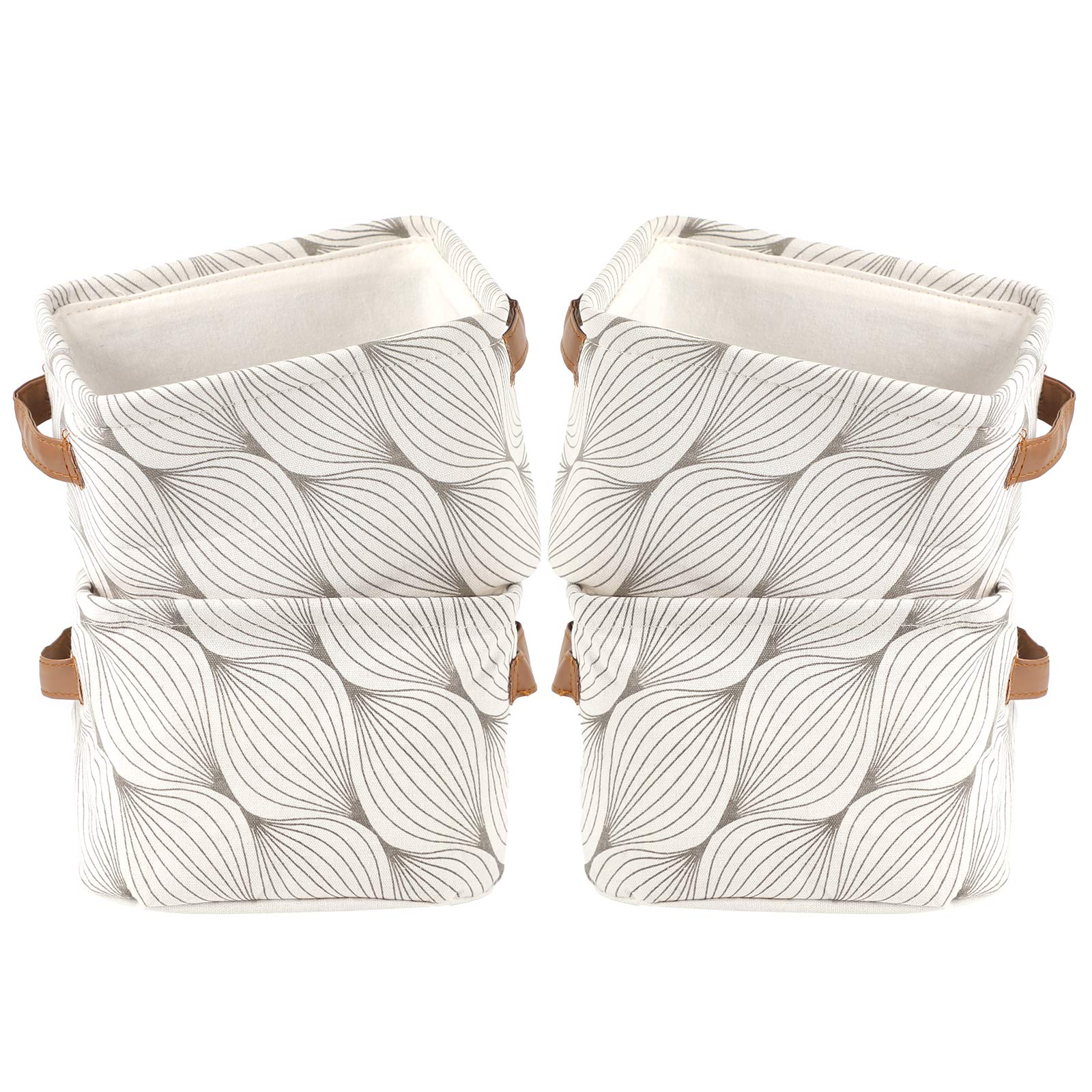 LessMo 4 Pack Storage Baskets, Collapsible Mini Storage Boxes, Canvas Fabric Waterproof Storage Bins made from Cotton and Linen, for Toys, Bathroom, Closets, Playroom (TREE-LEAF, Thick fabric)