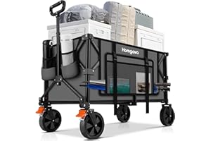 Homgava 140L Collapsible Folding Wagon Cart with 350LBS Resting Weight Capacity, Heavy Duty Garden Cart with All-Terrain&Brake Wheel, Utility Wagon with Side Pocket for Camping,Shopping,Sports,Grey