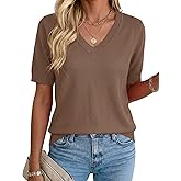 Rapbin Womens Short Sleeve Sweater Summer V Neck Tops Casual Knit Shirts Lightweight Pullover Top