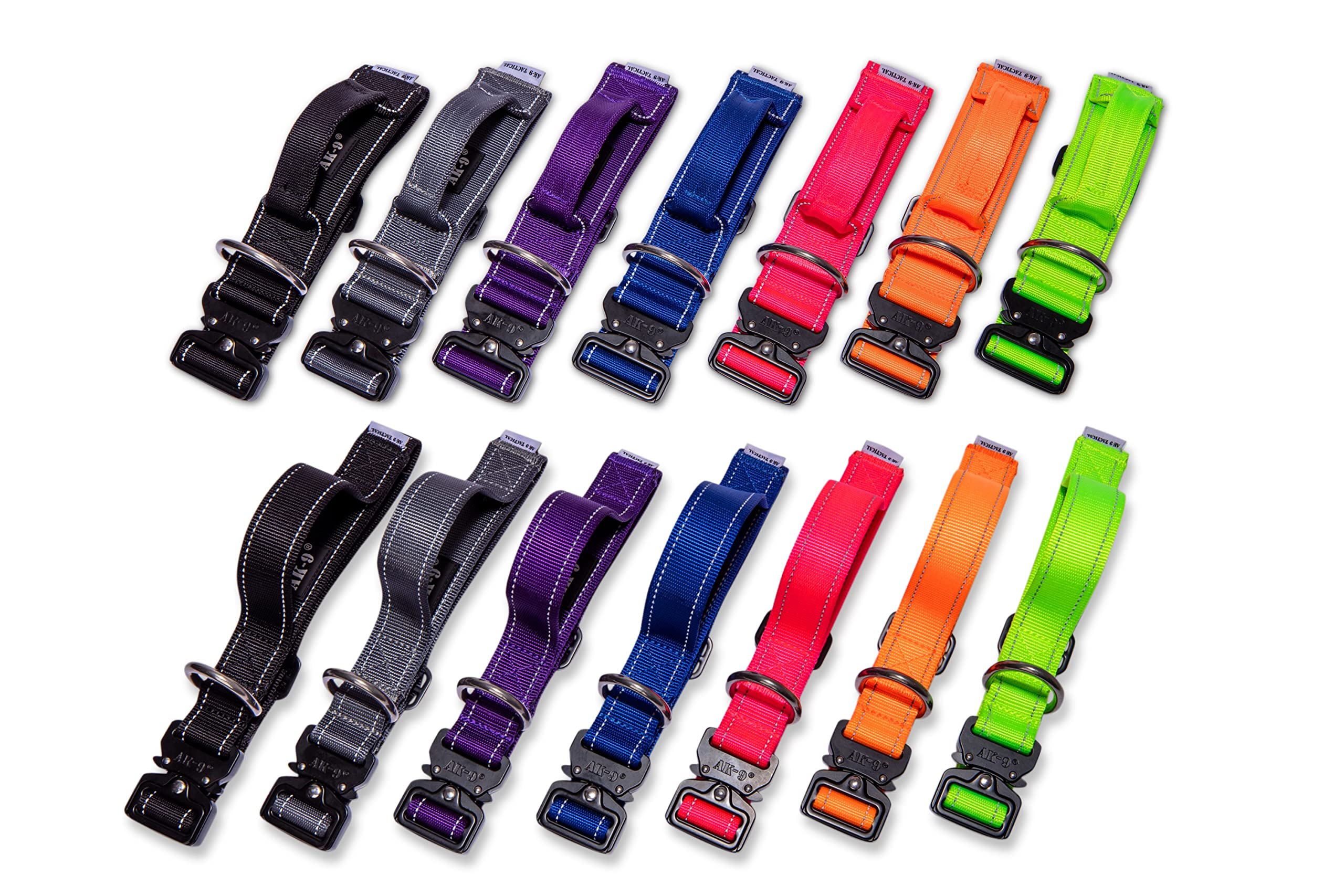 A K9 Bully Dog Tactical Combat Dog Collar with Control Handle, Military Grade Aluminium Heavy Duty Clasp, Welded Stainless Steel D Ring Reflective Webbing, Wide 32mm, Adjustable Small 35-44cm Purple