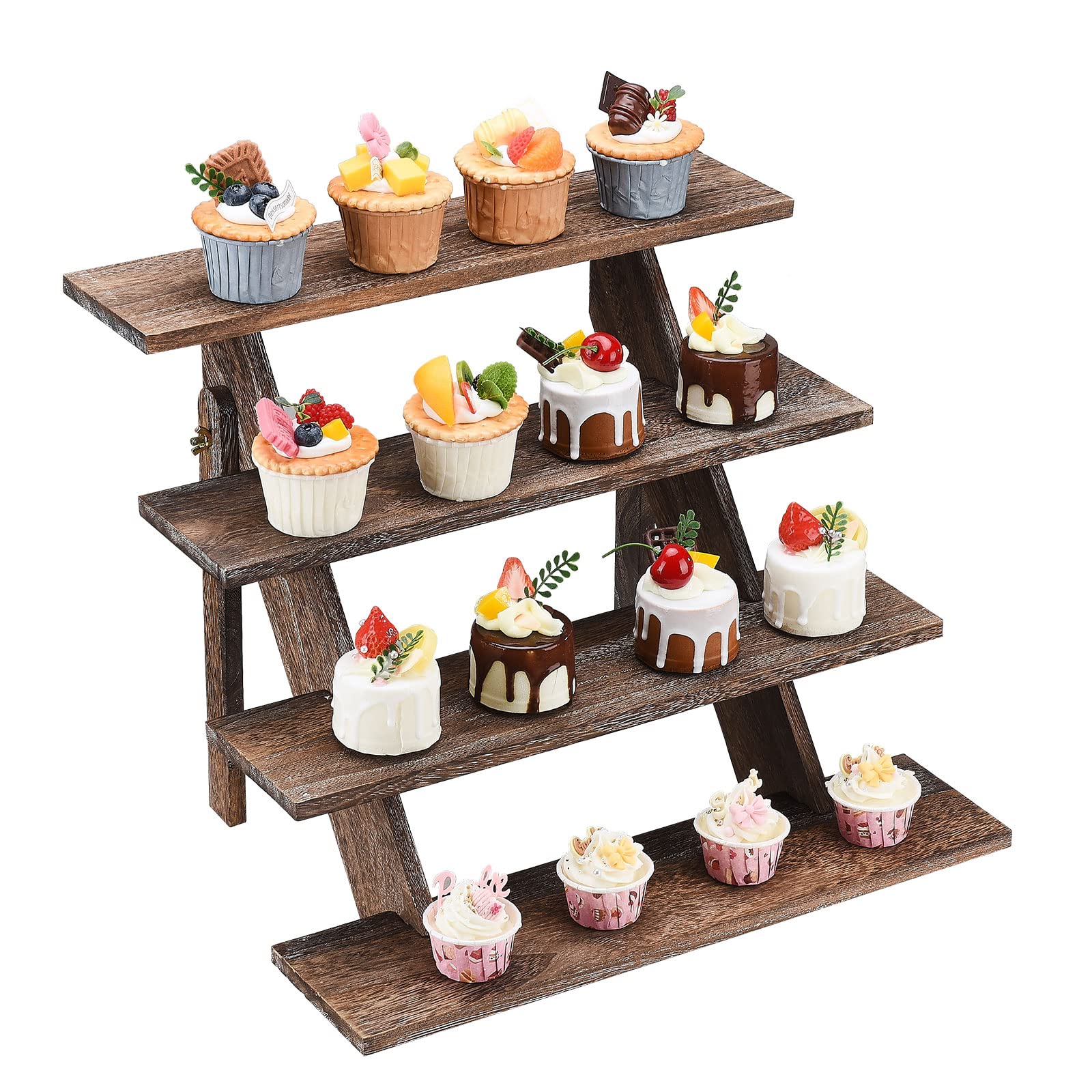 BestAlice Wooden Cupcake Stand Tower and Display Stands, 4 Tier Wooden Display Riser for Vendor Events, Farmhouse Cupcake Stands Table Dessert Display Stand