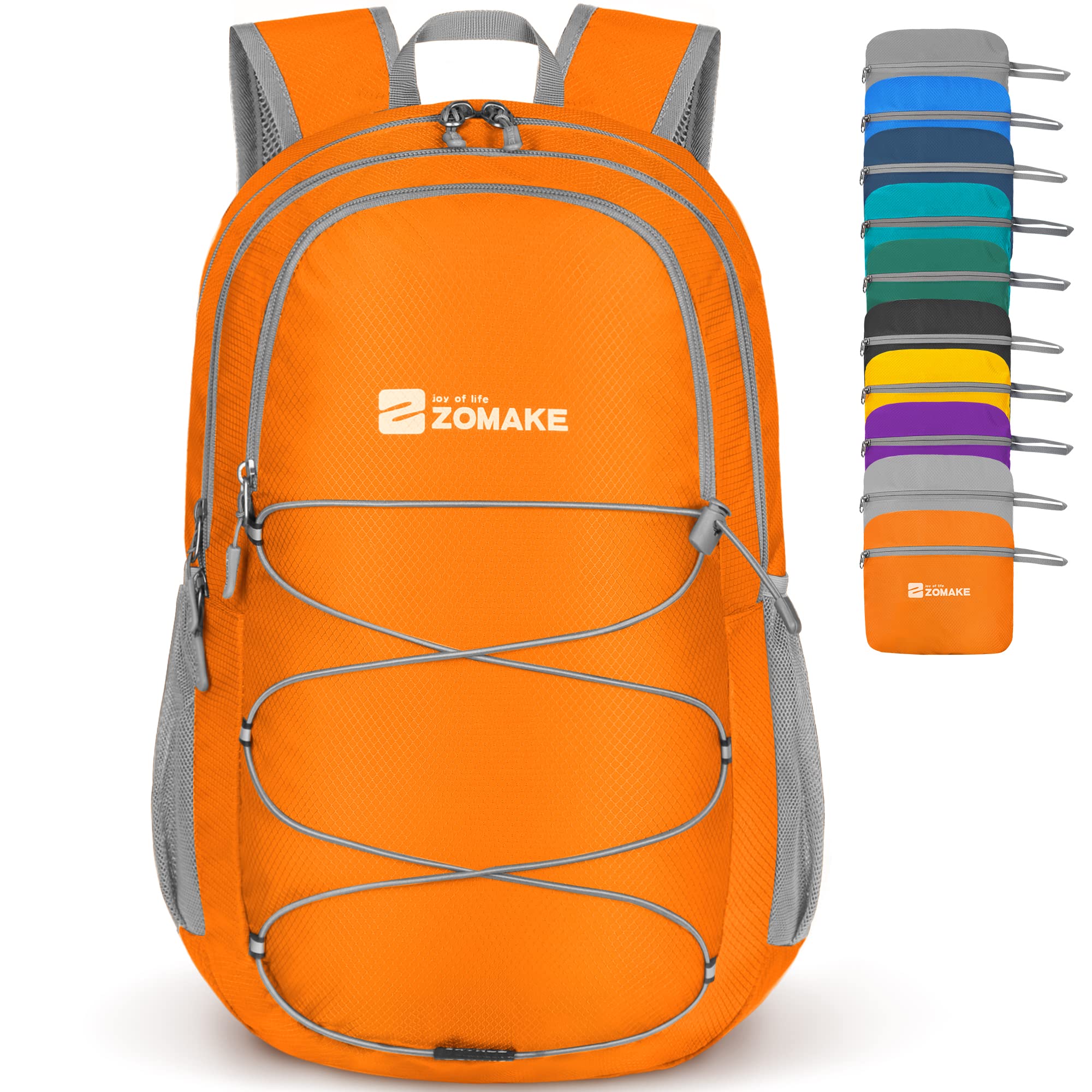 ZOMAKE Foldable Backpack Lightweight Rucksack 28L,Packable Small Backpacks Water Resistant for Travel Hiking Camping Walking Men Women(Orange)