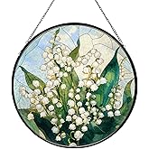 Lily of The Valley Flower Stained Glass Window Hanging, Suncatcher Diamond Glass Panel Hangings, Sun Catchers Indoor Windows Wall Art, Gift for Mom Grandma, Christmas Decor for Home Office 7.87 inches