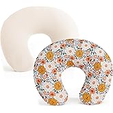 Konssy 2 Pack Nursing Pillow Covers, Stretchy and Soft Nursing Cover for Breastfeeding, Pillow Slipcover for Baby Girls Boys Newborn (Beige, Floral)