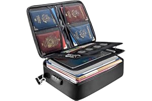 BALEINE Fireproof Document Box with Lock, Portable Fireproof Document Bag Waterproof Fire Proof File Boxes for Documents, File Organizer Box for Important Paperwork (Black, 15''x11''x4'')